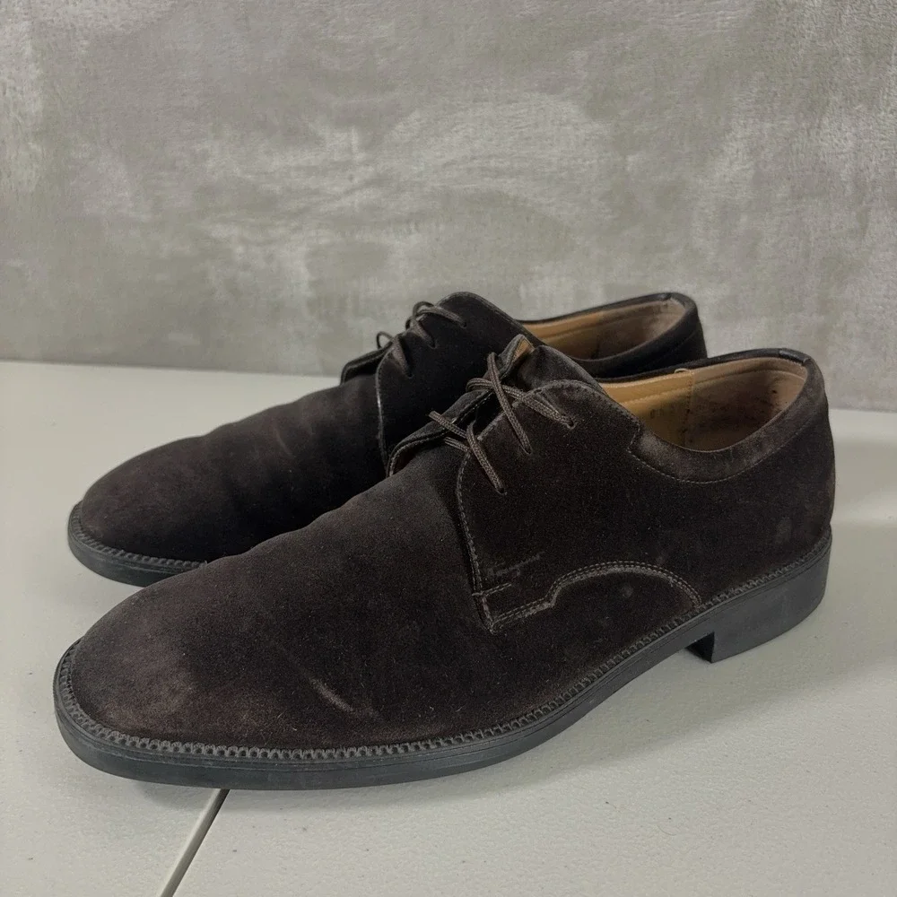Salvatore Ferragamo Derby Shoes Mens 8.5 Brown Suede Leather Lace Up Italy
